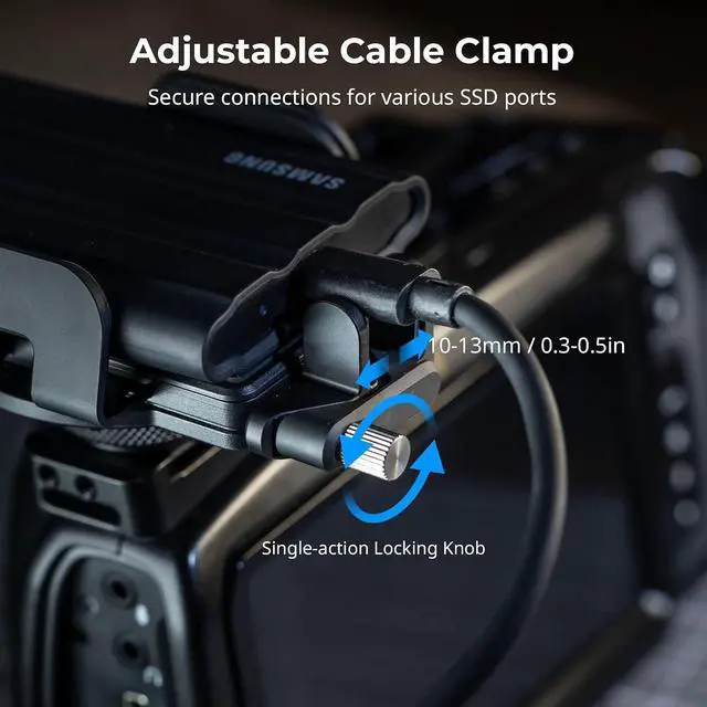 Alt view image 4 of 7 - Universal SSD Holder for MagSafe, SSD Mount Bracket for Samsung T5 T7 SSD, for SanDisk SSD,for iPhone 17/16/15/14, for Camera Cage, with Cold Shoe & Cable Clamp, 40-60mm Wide Clamping - 5196