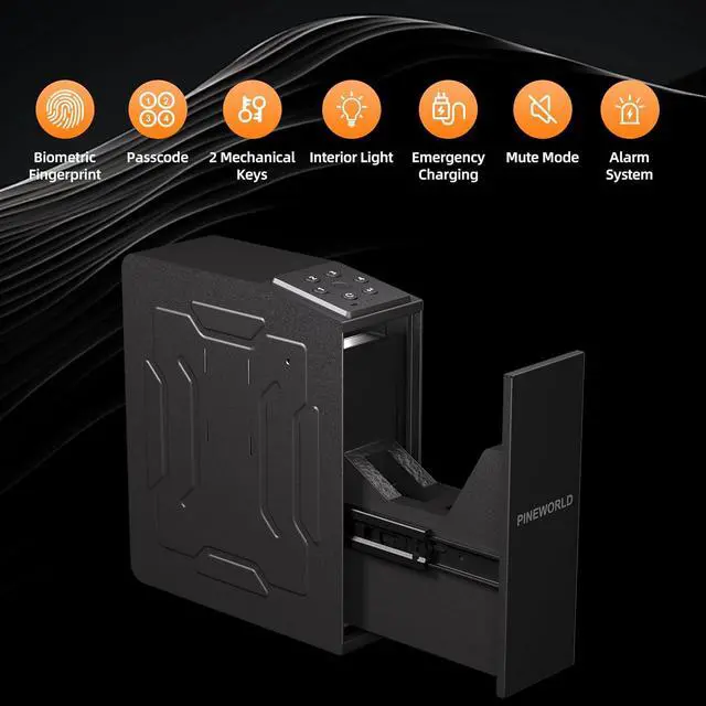 Alt view image 6 of 7 - Biometric Slider Handgun Safe with Auto Sliding Door&Interior Light, 3 Quick Access Fingerprint Pistol Safes with Mute Mode,Vertical Design with Mounting Bracket for Nightstand, Desk, Truck