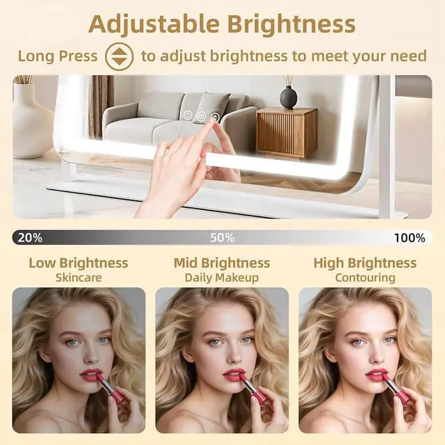 Alt view image 3 of 7 - Vanity Mirror with Lights 22"x17", Lighted Makeup Mirror with 10X Magnification 4.5", 3 Color Dimmble Lights, Touch Control, 360° Rotation, Metal Frame, Women's Gift, For Bedroom/Dressing Room, White