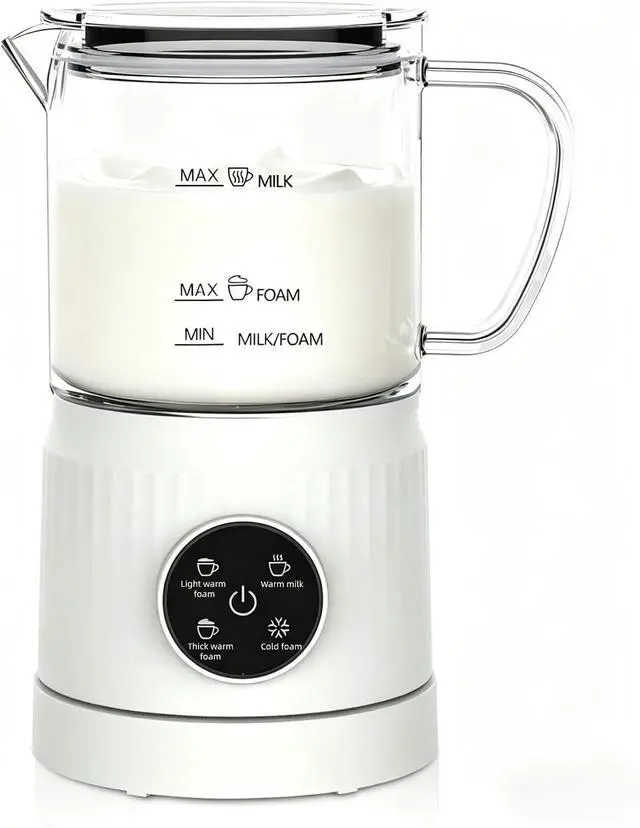 Main image of 4-in-1 Milk Frother, Electric Milk Frother and Steamer with LED Touch Screen, Ceramic Lining Bottom, Milk Warmer 13.52oz for Lattes, Cappuccinos, and Macchiatos at Home, White