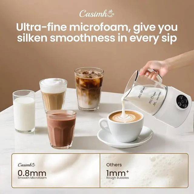 Alt view image 3 of 7 - 4-in-1 Milk Frother, Electric Milk Frother and Steamer with LED Touch Screen, Ceramic Lining Bottom, Milk Warmer 13.52oz for Lattes, Cappuccinos, and Macchiatos at Home, White