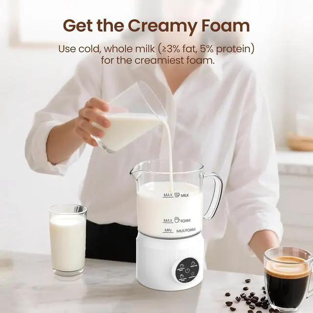 Alt view image 5 of 7 - 4-in-1 Milk Frother, Electric Milk Frother and Steamer with LED Touch Screen, Ceramic Lining Bottom, Milk Warmer 13.52oz for Lattes, Cappuccinos, and Macchiatos at Home, White