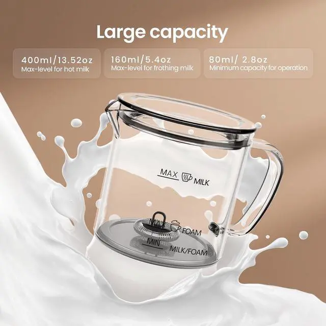 Alt view image 6 of 7 - 4-in-1 Milk Frother, Electric Milk Frother and Steamer with LED Touch Screen, Ceramic Lining Bottom, Milk Warmer 13.52oz for Lattes, Cappuccinos, and Macchiatos at Home, White