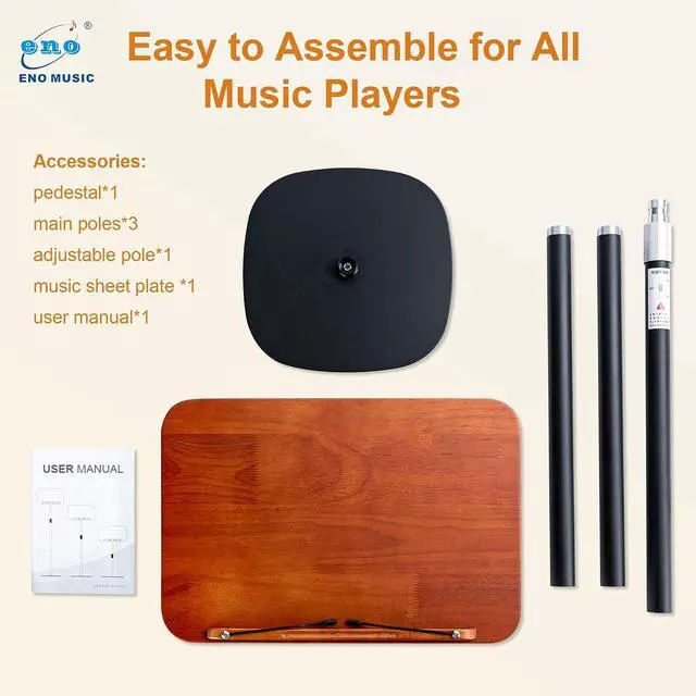Alt view image 4 of 7 - Solid Wooden Height Adjustable Music Sheet Stand for Guitar Bass Violin Ukulele Sax Players Stage Performance Music Stand, Floor Reading Stand with Page Clip for Cookbooks, Sheet Music, etc