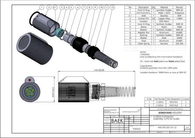 Alt view image 7 of 7 - U-329/U (Injection Body) & U-283/U Audio Connector - 6-Pin Male & Female, MIL-DTL-55116 - Military Radio Handset Plug & Jack for PRC-148, PRC-152 - Waterproof, Made in Korea