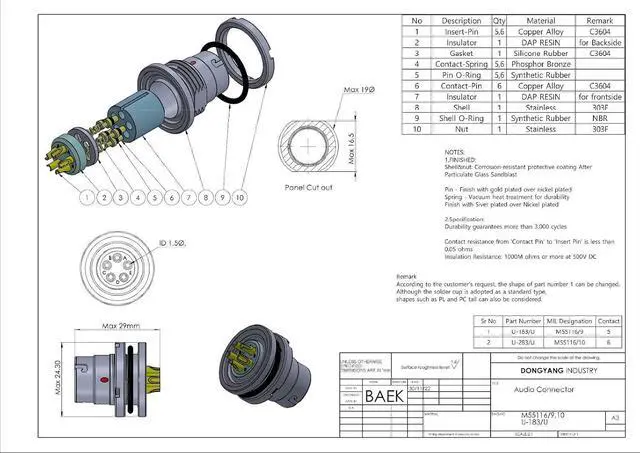 Alt view image 6 of 7 - U-329/U (Injection Body) & U-283/U Audio Connector - 6-Pin Male & Female, MIL-DTL-55116 - Military Radio Handset Plug & Jack for PRC-148, PRC-152 - Waterproof, Made in Korea