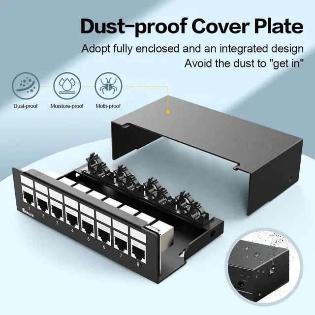 Alt view image 3 of 7 - 8 Port Patch Panel CAT6 Keystone Patch Panel UTP Network for Home/Office (1U 8Port, CAT6 Shielded)