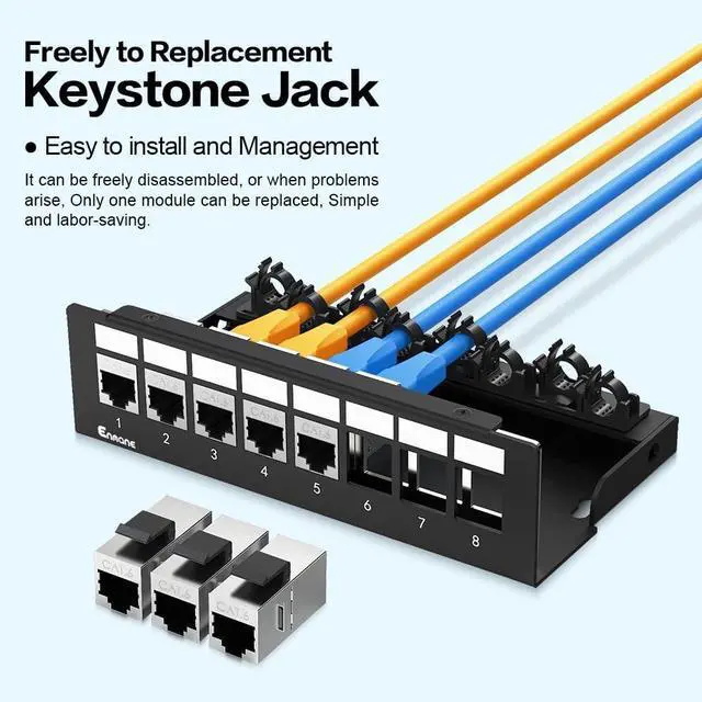 Alt view image 5 of 7 - 8 Port Patch Panel CAT6 Keystone Patch Panel UTP Network for Home/Office (1U 8Port, CAT6 Shielded)