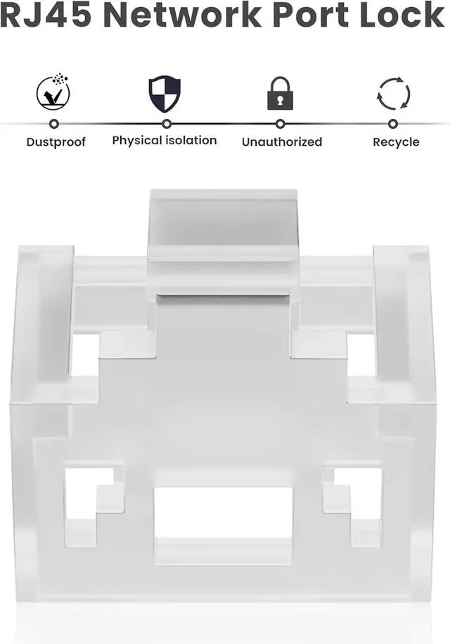 Alt view image 5 of 7 - 100 Pcs RJ45 Port Lock with 10 Key, Locking RJ45 Port/Dust Blocker, RJ45 Dust Cover Cap Female Port Plugs Protector, Compatible RJ45 Port Devices, Clear