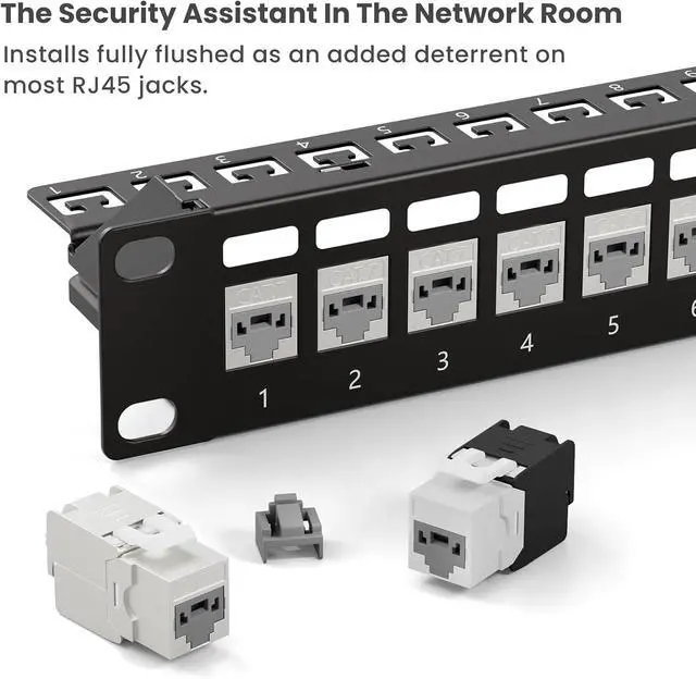 Alt view image 4 of 7 - 100 Pcs RJ45 Port Lock with 10 Key, Locking RJ45 Port/Dust Blocker, RJ45 Dust Cover Cap Female Port Plugs Protector, Compatible RJ45 Port Devices, Clear