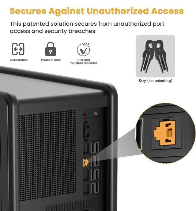 Alt view image 3 of 7 - 100 Pcs RJ45 Port Lock with 10 Key, LockingR.45 PortDust Blocker, Rw45 Dust Cover Cap FemalePort Plugs Protector, Compatile RJ45 Port Devices, Orange