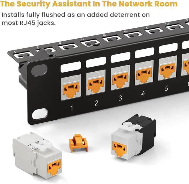 Alt view image 4 of 7 - 100 Pcs RJ45 Port Lock with 10 Key, LockingR.45 PortDust Blocker, Rw45 Dust Cover Cap FemalePort Plugs Protector, Compatile RJ45 Port Devices, Orange