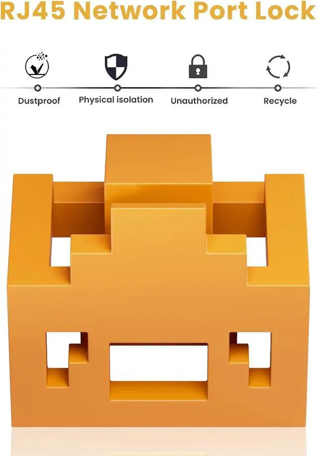 Alt view image 5 of 7 - 100 Pcs RJ45 Port Lock with 10 Key, LockingR.45 PortDust Blocker, Rw45 Dust Cover Cap FemalePort Plugs Protector, Compatile RJ45 Port Devices, Orange