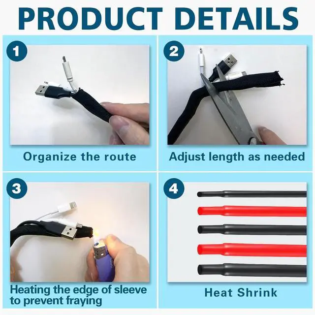 Alt view image 3 of 7 - Split Wire Loom Kit for Cable Management, High Temperature Resistant Split Loom Tubing for Auto Wiring Protection, Pet & Rodent Proof Cord Organizer with Heat Shrink Tubing, Silicone Tape & Ties