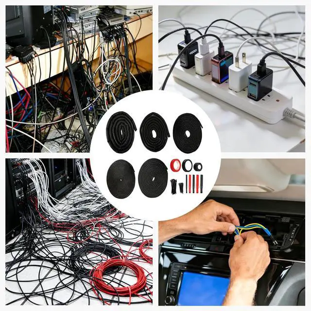Alt view image 6 of 7 - Split Wire Loom Kit for Cable Management, High Temperature Resistant Split Loom Tubing for Auto Wiring Protection, Pet & Rodent Proof Cord Organizer with Heat Shrink Tubing, Silicone Tape & Ties