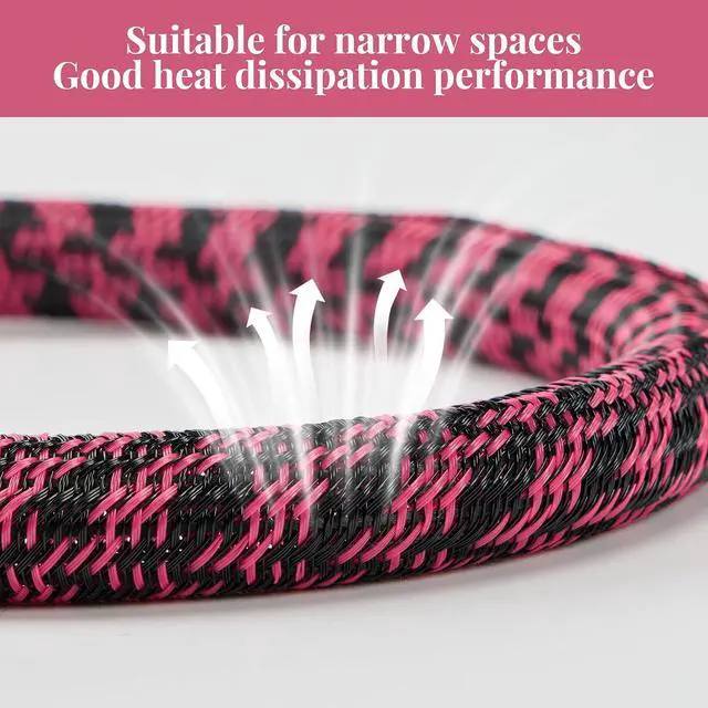Alt view image 2 of 7 - Cable Sleeve 3/4 Inch x 50FT Self-Wrapping Wire Loom | Cord Organizer and Cord Hider for Desk, TV, PC, Home Office, Automotive Wiring, Black Pink