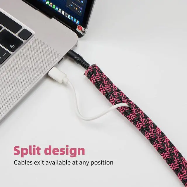 Alt view image 3 of 7 - Cable Sleeve 3/4 Inch x 50FT Self-Wrapping Wire Loom | Cord Organizer and Cord Hider for Desk, TV, PC, Home Office, Automotive Wiring, Black Pink