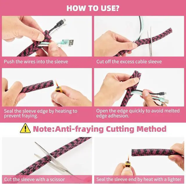 Alt view image 4 of 7 - Cable Sleeve 3/4 Inch x 50FT Self-Wrapping Wire Loom | Cord Organizer and Cord Hider for Desk, TV, PC, Home Office, Automotive Wiring, Black Pink