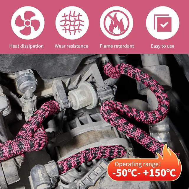 Alt view image 5 of 7 - Cable Sleeve 3/4 Inch x 50FT Self-Wrapping Wire Loom | Cord Organizer and Cord Hider for Desk, TV, PC, Home Office, Automotive Wiring, Black Pink