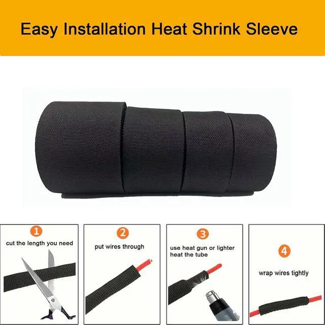 Alt view image 4 of 7 - Heat Shrink Braided Sleeving 2:1 Shrinkable Fabric Cable Sheathing Wire Tubing Management Abrasion Protectors Flexibility 1/2" ID-30FT