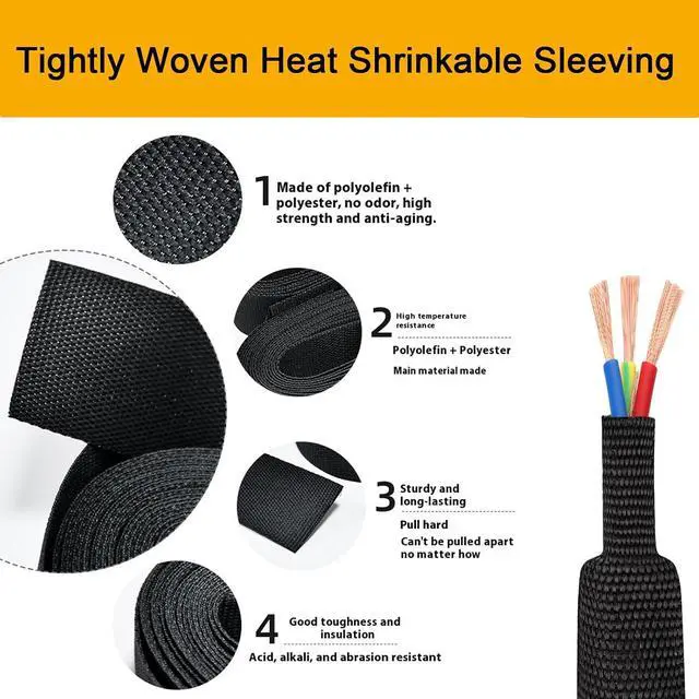 Alt view image 3 of 7 - Heat Shrink Braided Sleeving 2:1 Shrinkable Fabric Cable Sheathing Wire Tubing Management Abrasion Protectors Flexibility 1/2" ID-30FT