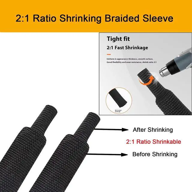 Alt view image 5 of 7 - Heat Shrink Braided Sleeving 2:1 Shrinkable Fabric Cable Sheathing Wire Tubing Management Abrasion Protectors Flexibility 1/2" ID-30FT