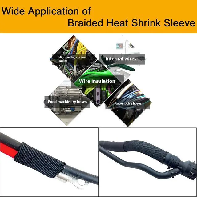 Alt view image 7 of 7 - Heat Shrink Braided Sleeving 2:1 Shrinkable Fabric Cable Sheathing Wire Tubing Management Abrasion Protectors Flexibility 1/2" ID-30FT
