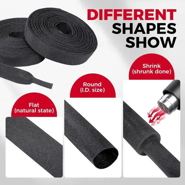Alt view image 2 of 7 - 2 in 1 Heat Shrink Braided Sleeving Fabric Tubing-Ideal fit Irregular Shape Hose/Cable/Wire (1/2"(12mm), 40FT)
