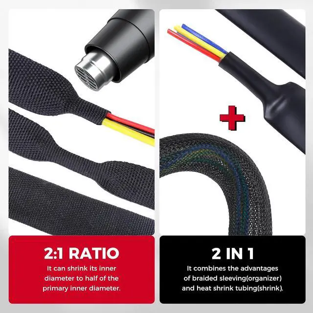Alt view image 5 of 7 - 2 in 1 Heat Shrink Braided Sleeving Fabric Tubing-Ideal fit Irregular Shape Hose/Cable/Wire (1/2"(12mm), 40FT)