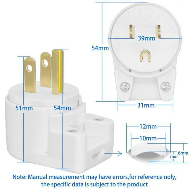 Alt view image 2 of 7 - 10 PCS 12-Position Adjustable NEMA 5-15P Right Angle Plug,15A 125V 3-Prong AC Power Connector,90 Degree Angled Plug for Tight Spaces,DIY Replacement(White)