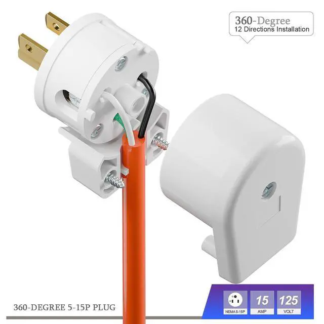 Alt view image 3 of 7 - 10 PCS 12-Position Adjustable NEMA 5-15P Right Angle Plug,15A 125V 3-Prong AC Power Connector,90 Degree Angled Plug for Tight Spaces,DIY Replacement(White)