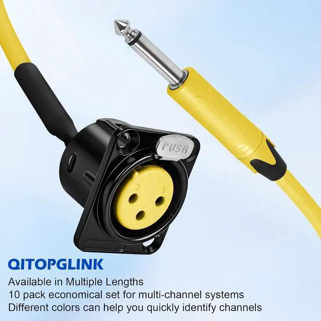 Alt view image 2 of 7 - (10 Colors 6.35mm 1/4" TS Male to XLR Female Panel Mount Cable Set,Professional Audio Patch Cable with Screws for Guitar,Microphone,PA System and Live Sound Equipment-1.0 Feet/10 Pack