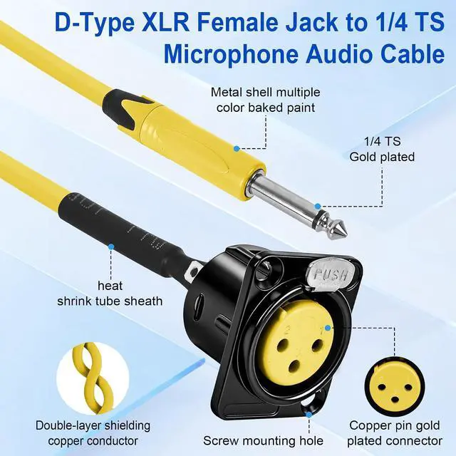 Alt view image 3 of 7 - (10 Colors 6.35mm 1/4" TS Male to XLR Female Panel Mount Cable Set,Professional Audio Patch Cable with Screws for Guitar,Microphone,PA System and Live Sound Equipment-1.0 Feet/10 Pack