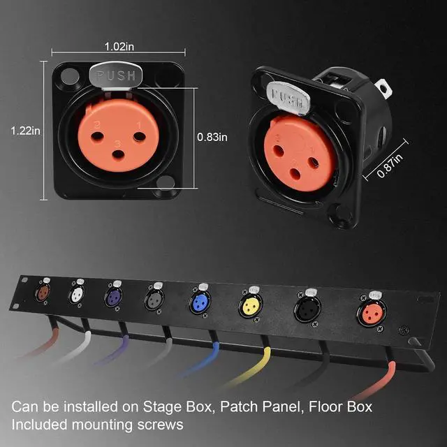 Alt view image 4 of 7 - (10 Colors 6.35mm 1/4" TS Male to XLR Female Panel Mount Cable Set,Professional Audio Patch Cable with Screws for Guitar,Microphone,PA System and Live Sound Equipment-1.0 Feet/10 Pack