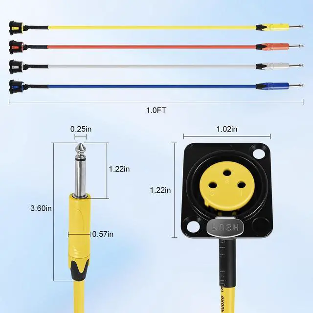 Alt view image 5 of 7 - (10 Colors 6.35mm 1/4" TS Male to XLR Female Panel Mount Cable Set,Professional Audio Patch Cable with Screws for Guitar,Microphone,PA System and Live Sound Equipment-1.0 Feet/10 Pack