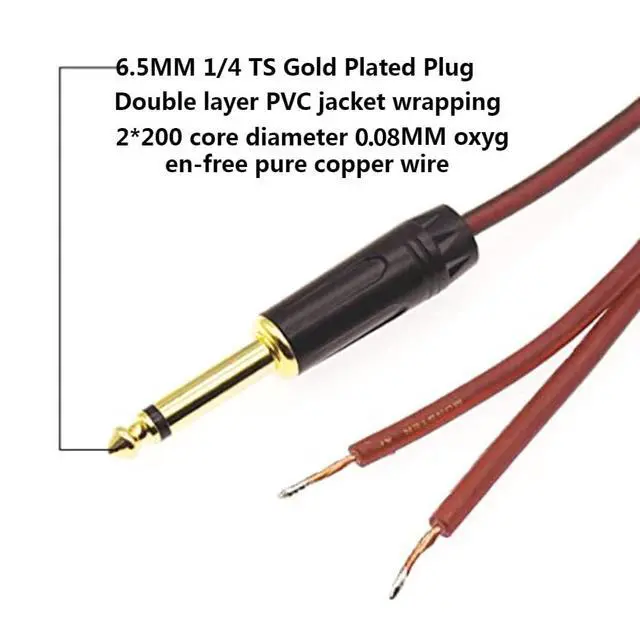 Alt view image 2 of 7 - 1/4" Gold-Plated TS Mono Plug to Bare Wire Speaker Cable - 14AWG OFC, Double PVC Shielded for Guitar, Mic & DJ Gear | Hi-Fi Audio, Durable Anti-Corrosion(16.4FT 2PCS)
