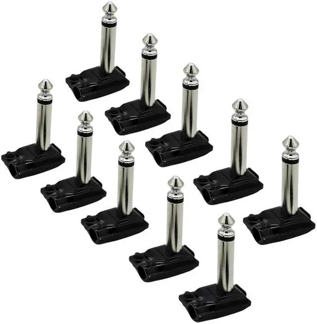 Main image of ESP 1/4 Inch Right Angle Mono Plug, Soldered TS Jack for 4mm Cable, Low Profile Pancake Style Connector, High Copper Brass Contacts, Black Shell, 1 Pack