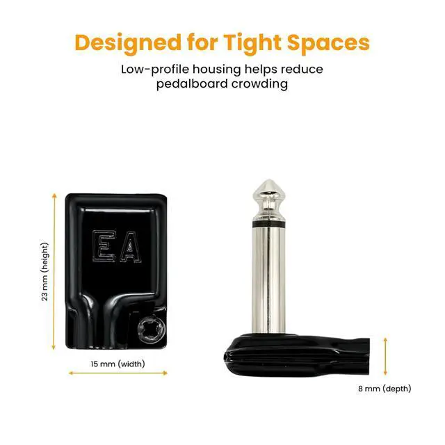 Alt view image 3 of 7 - ESP 1/4 Inch Right Angle Mono Plug, Soldered TS Jack for 4mm Cable, Low Profile Pancake Style Connector, High Copper Brass Contacts, Black Shell, 1 Pack