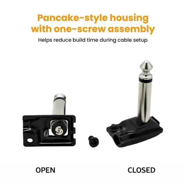 Alt view image 6 of 7 - ESP 1/4 Inch Right Angle Mono Plug, Soldered TS Jack for 4mm Cable, Low Profile Pancake Style Connector, High Copper Brass Contacts, Black Shell, 1 Pack