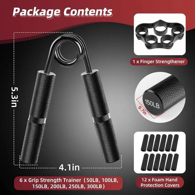 Alt view image 5 of 7 - Hand Grip Strengthener Set, 6-Pack 50LB to 300LB Hand Grips Finger Strengthener, Heavy-Duty Grip Strength Trainer with Protective Foam for Forearm Exercise, Hand Gripper, Hand Therapy