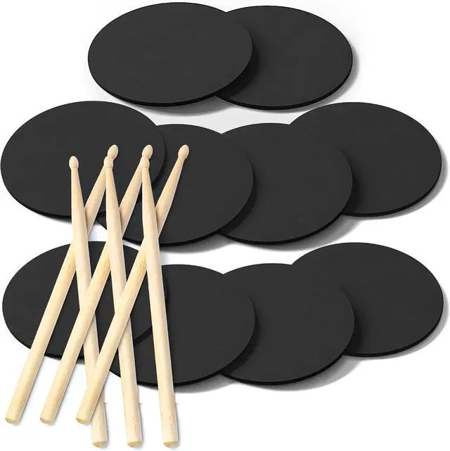Main image of 10 Drum Practice Pads + 6 Drum Sticks -Drum Practice Pads Kit with Drum Sticks for Portable Drumming in Class, School or anywhere Snare practice
