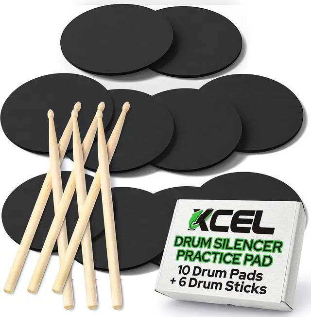 Alt view image 2 of 7 - 10 Drum Practice Pads + 6 Drum Sticks -Drum Practice Pads Kit with Drum Sticks for Portable Drumming in Class, School or anywhere Snare practice
