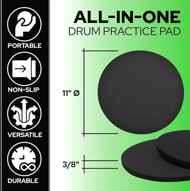 Alt view image 4 of 7 - 10 Drum Practice Pads + 6 Drum Sticks -Drum Practice Pads Kit with Drum Sticks for Portable Drumming in Class, School or anywhere Snare practice