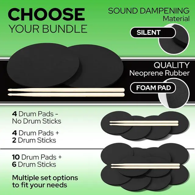 Alt view image 5 of 7 - 10 Drum Practice Pads + 6 Drum Sticks -Drum Practice Pads Kit with Drum Sticks for Portable Drumming in Class, School or anywhere Snare practice