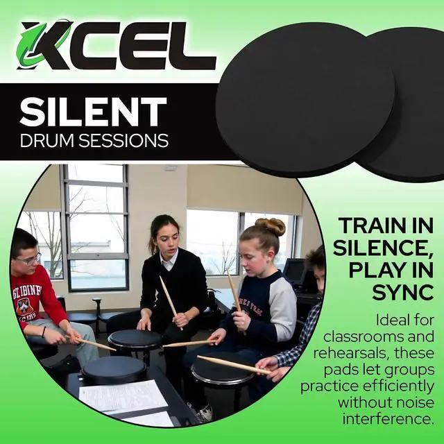 Alt view image 6 of 7 - 10 Drum Practice Pads + 6 Drum Sticks -Drum Practice Pads Kit with Drum Sticks for Portable Drumming in Class, School or anywhere Snare practice
