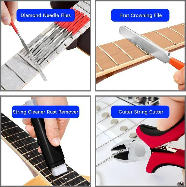 Alt view image 3 of 6 - Guitar Repairing Maintenance Kit with Measuring Ruler Gauges Files Hex Wrenches String Winder Cutter Cleaner for Guitar Bass Ukulele Banjo, Guitar Setup Tool Kit for Luthier Beginner Enthusiast