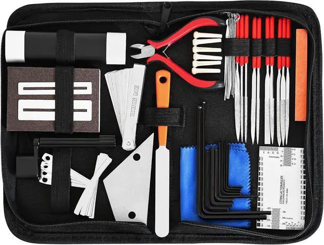 Alt view image 6 of 6 - Guitar Repairing Maintenance Kit with Measuring Ruler Gauges Files Hex Wrenches String Winder Cutter Cleaner for Guitar Bass Ukulele Banjo, Guitar Setup Tool Kit for Luthier Beginner Enthusiast