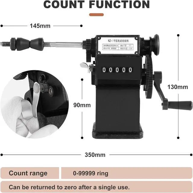Alt view image 2 of 6 - Manual Coil Winding Machine 1/16"- 1/2" Hand Coil Winder with Counter for Spirals, Motor Coil, Guitar Pickup Coils