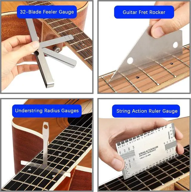 Alt view image 4 of 6 - Guitar Repairing Maintenance Kit with Measuring Ruler Gauges Files Hex Wrenches String Winder Cutter Cleaner for Guitar Bass Ukulele Banjo, Guitar Setup Tool Kit for Luthier Beginner Enthusiast