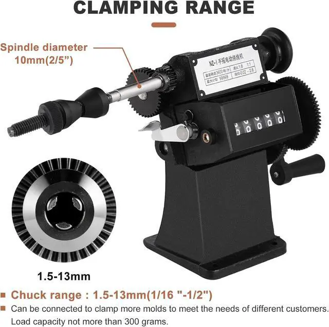 Alt view image 3 of 6 - Manual Coil Winding Machine 1/16"- 1/2" Hand Coil Winder with Counter for Spirals, Motor Coil, Guitar Pickup Coils